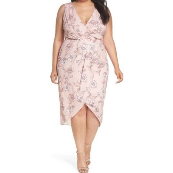 Cooper St Tulip-Hem Faux-Wrap Floral Midi Dress size 22 in Pink -  NEW - Picture 1 of 12